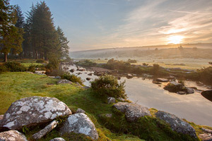 Misty dawn sunrise at Bellever, Dartmoor