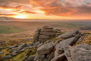 Fiery sunset taken from Belstone Tor, Dartmoor