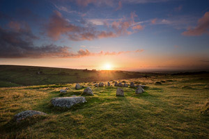 Sunset over the Nine Maidens, Belstone, Dartmoor