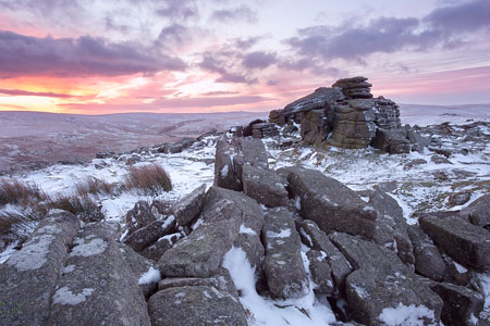 Snow on Belstone Tor