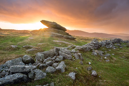 Sunset from Belstone Logan stone, Dartmoor