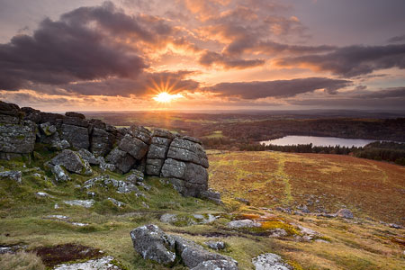 Sunset from Sheeps Tor overlooking Burrator Reservoir, Dartmoor