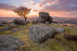 Sunset over Emsworthy Rocks, Dartmoor